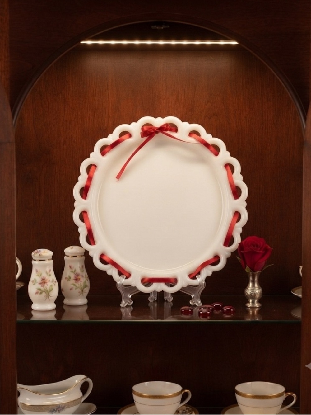 Vintage serving Platter by Anchor Hocking Old Colony Open Lace milk white opaque